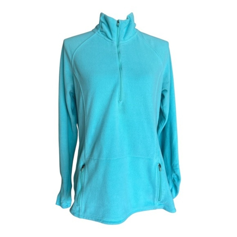 Athleta Turquoise Blue 1/4 Zip Fleece Embroidered Back Pullover Size L